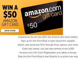 Check spelling or type a new query. Win A 50 Amazon Gift Card From Kia 400 Winners Win 50 Each Limit One Entry Per Period Ends 12 2 20 Heavenly Steals