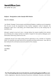resignation letter with notice for