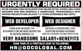 developer and web designer job opportunity