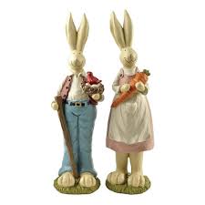 Easter is coming and it is time to get your tree decorated! Set Of 2 Hand Painted Bunny Resin Figurines Ornaments Rabbit Couple Statue Garden Easter Home Decoration Crafts Buy Online In Aruba At Aruba Desertcart Com Productid 180290911