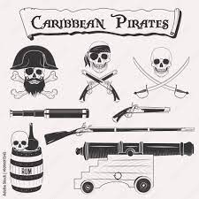 caribbean pirates drawings set symbols