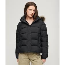 Short Hooded Padded Jacket With Faux