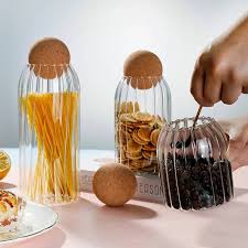 ribbed glass jar with cork ball lid stopper