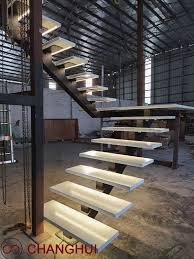 led single stringer glass wood staircase