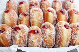 raspberry jam donuts with vanilla sugar