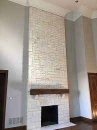 White Austin Stone Fireplace After