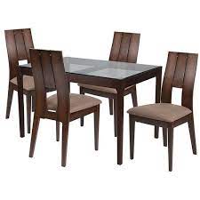 brown glass top wooden dining table set
