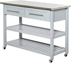 This rolling kitchen island is made of wonderful hardwood and had a stainless steel worktop. Amazon Com Homcom Rolling Kitchen Island Cart With Drawers Shelves And Stainless Steel Top Grey Kitchen Islands Carts