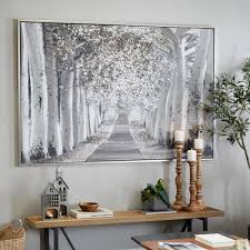 Litton Lane 1 Panel Landscape Trees Framed Wall Art With Silver Frame 48 In X 71 In White