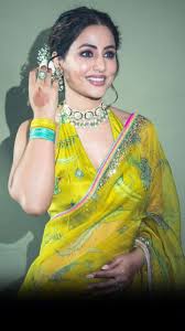 hina khan hot looks in yellow fl saree