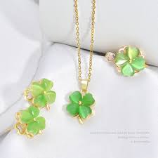 four leaf clover necklace ring earrings