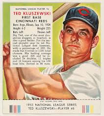 Cards measure 1 5/8 by 2 7/8. Issued By Red Man Chewing Tobacco Ted Kluszewski From The Red Man All Star Team Series T233 Issued By Red Man Chewing Tobacco The Metropolitan Museum Of Art