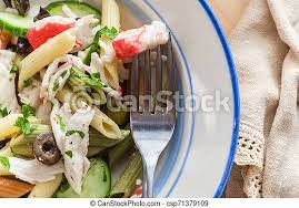 Recipe inspirations shrimp & pasta primavera, red lobster shrimp pasta. Seafood Pasta Salad Seafood Pasta Salad With Imitation Crab Meat Tricolor Penne Olives And Cucumbers Canstock