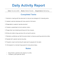 daily activity report template