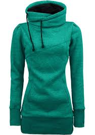 Green Plain Drawstring Pockets Cowl Neck Plus Size Hooded Pullover Sweatshirt