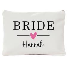 bride makeup pouch with name