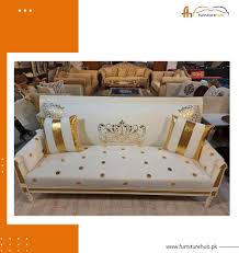 4 piece sofa set in gold and white