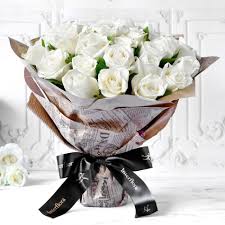 heavenly 25 white roses hand tied
