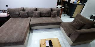 big l shaped sofa 2 toned brown colour