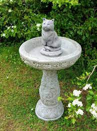 Cat Bird Bath Feeder Stone Statue