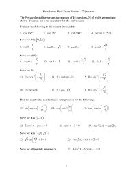 Printable in convenient pdf format. Precalculus Practice Exam Worksheets