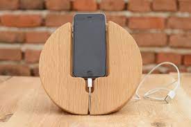 wooden desk docking station iphone