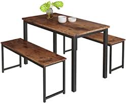 Winsome suzanne 3 pc set space saver kitchen coffee finish. Amazon Com Mooseng 3 Pcs Kitchen Dining Table Set Modern Style Breakfast Nook Table Set W Metal Frame Mdf Board Farmhouse 2 Benches And Table Set Contemporary Home Furniture For Small Spaces Vintage Brown Table Chair Sets