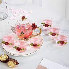 Red Rose Enamel Crystal Glass Tea Set