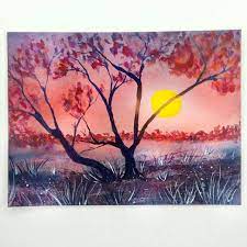 Paysage coucher de soleil facile à l'aquarelle | Paysage coucher de soleil,  Art de la peinture, Peinture aquarelle