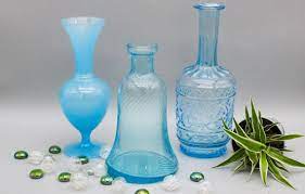 Vases In Vintage Turquoise Blue Glass