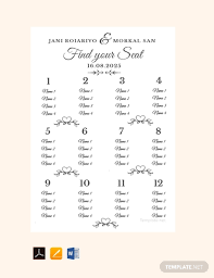 Free Sample Wedding Seating Chart Template Pdf Word