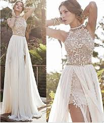 Maybe you would like to learn more about one of these? A Line High Neck Backless White Lace Prom Dresses Long Backless White Abcprom