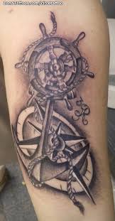 Cool compass tattoo designs and ideas for guys #tattoos #tattoosforguys #tattoosformen #tattooideas #tattoodesigns. Tattoo Of Anchors Steering Wheels Compass Rose