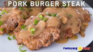 pork burger steak with mushroom gravy