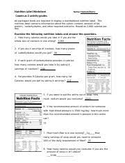 nutrition label worksheet summer 2018