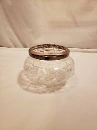 vintage clear glass bowl vase w metal