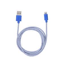 Iphone Lightning Blue Cotton Braided Charging Cable Kikkerland Design Inc