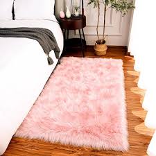 ghouse light pink 4 ft x 6 ft silky faux fur sheepskin fluffy fuzzy area rug