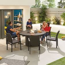 6 Seat Round Dining Set With Firepit Table