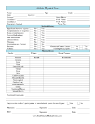Printable Athletic Physical Form
