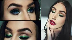 green glitter eyeliner red lips