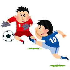 フリー素材 | ゴールキーパーと一対一でシュートを撃つサッカー選手を描いたイラスト