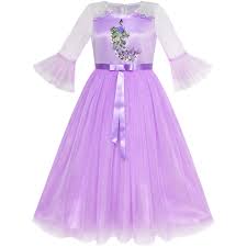 Details About Girls Dress Purple Peacock Illusion Shoulder Bell Sleeve Size 6 12 Pageant