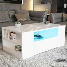 Led Coffee Table Wooden Drawer Storage