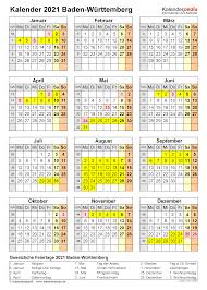 Drucken oder laden sie unseren kalender 2021 mit feiertagen in den formaten pdf oder png. Kalender 2021 Baden Wurttemberg Ferien Feiertage Excel Vorlagen