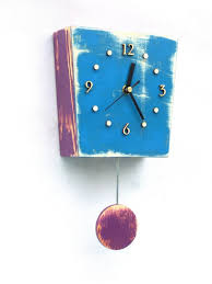 Blue Distressed Pendulum Clock Wood