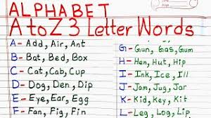 alphabet a z three letter words a to