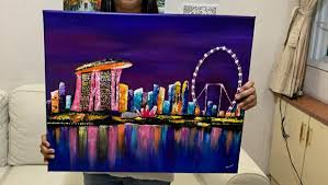 singapore skyline palate knife painting