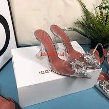 Kaufen Sie Neue Saison Amina Muaddi Klar Neue Begum Glas PVC Kristall  Transparente Slingback Sandale Ferse Pumps 105mm Amina Muaddi Schuhe Billig  | Schnelle Lieferung Und Qualität |