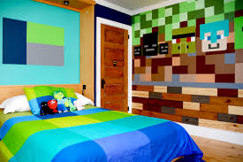 minecraft themed bedroom with custom mural